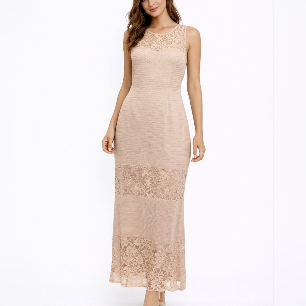 Candalite Cream Ribbed and Lace Sleeveless Cocktail Dress Size Large